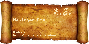 Maninger Ete névjegykártya